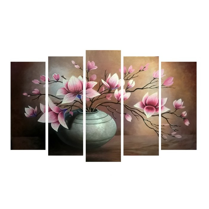Картина модульная на подрамнике "Цветы в вазе" 2шт-25*71; 2шт-25*63; 1шт-25*80 125*80 см - фото 1 - id-p217805633