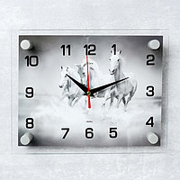 Часы-картина настенные, серия: Животный мир, "Тройка лошадей", плавный ход, 20 х 26 см
