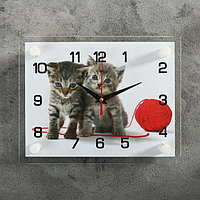 Часы-картина настенные, серия: Животный мир, "Котята с клубком", плавный ход, 20 х 26 см
