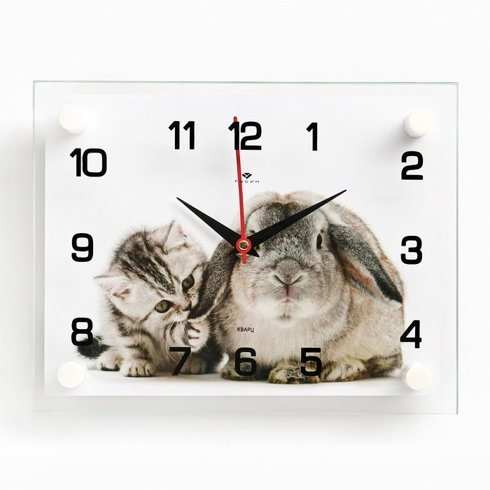 Часы-картина настенные, серия: Интерьер, "Заяц и кот", плавный ход, 20 х 26 см - фото 1 - id-p217804440