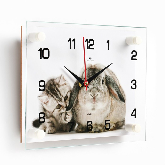Часы-картина настенные, серия: Интерьер, "Заяц и кот", плавный ход, 20 х 26 см - фото 2 - id-p217804440