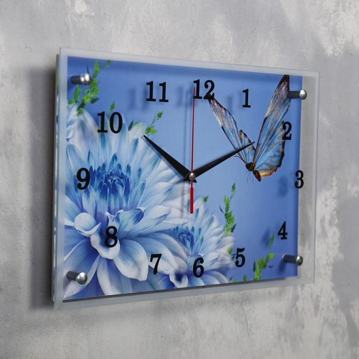 Часы настенные, серия: Цветы, "Голубые цветы и бабочка", 25х35 см - фото 2 - id-p217804466