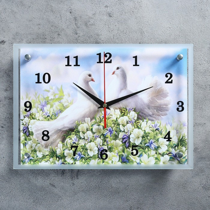 Часы-картина настенные, серия: Животный мир, "Пара голубей", 25 х 35 см - фото 1 - id-p217804480