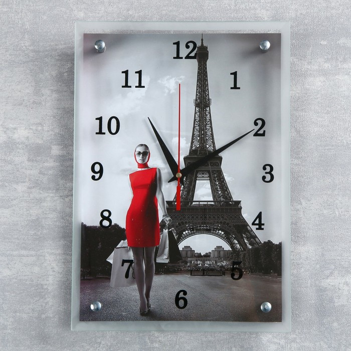 Часы-картина настенные, серия: Город, "Девушка в красном платье в Париже" 25х35 см - фото 1 - id-p217804487