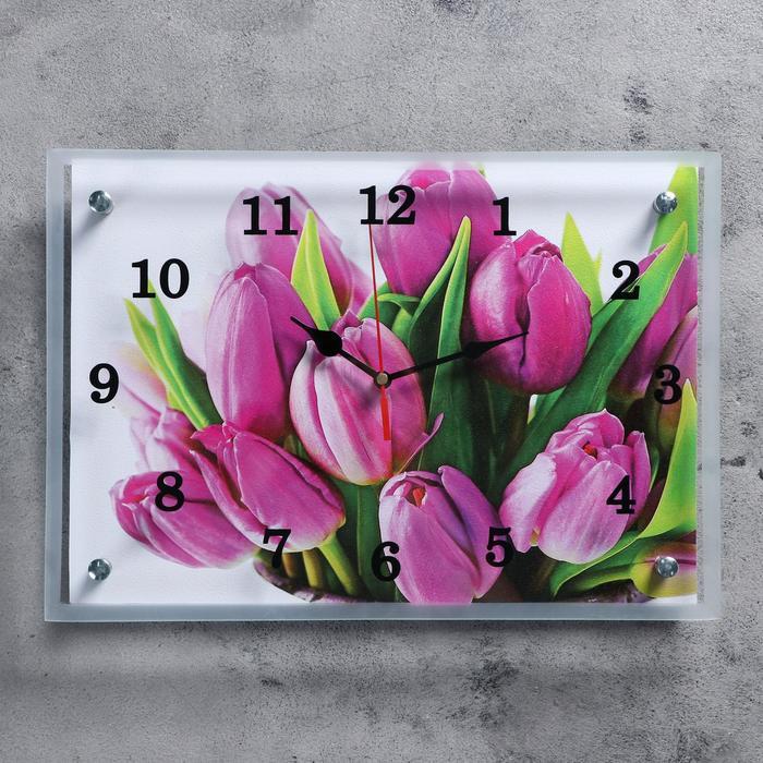 Часы-картина настенные, серия: Цветы, "Тюльпаны", 25х35 см - фото 1 - id-p217804497