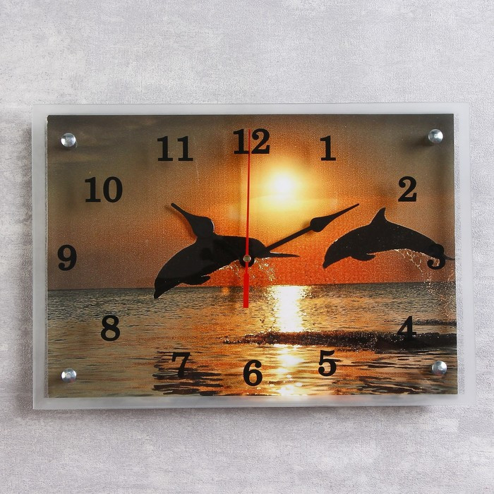 Часы настенные, серия: Море, "Дельфины на закате", 25х35 см - фото 1 - id-p217804504