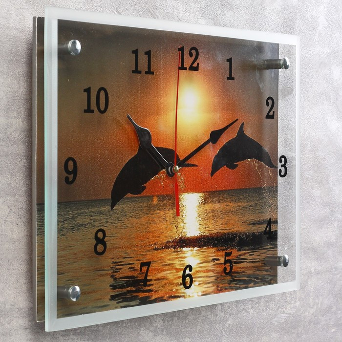 Часы настенные, серия: Море, "Дельфины на закате", 25х35 см - фото 2 - id-p217804504