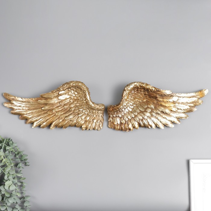 Сувенир полистоун настенный декор "Золотые крылья" набор 2 шт размер крыла 18х41х6 см - фото 1 - id-p217805733