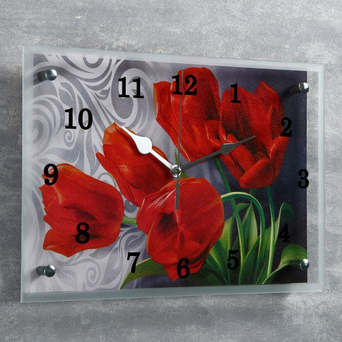 Часы-картина настенные, серия: Цветы, "Красные тюльпаны" 25х35 см - фото 2 - id-p217804530