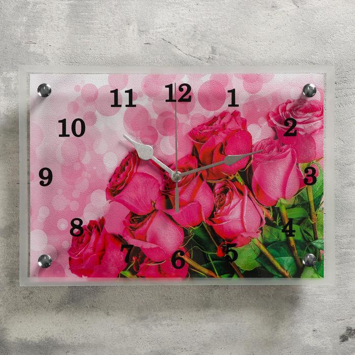 Часы-картина настенные, серия: Цветы, "Розовые розы", 25х35 см - фото 1 - id-p217804532