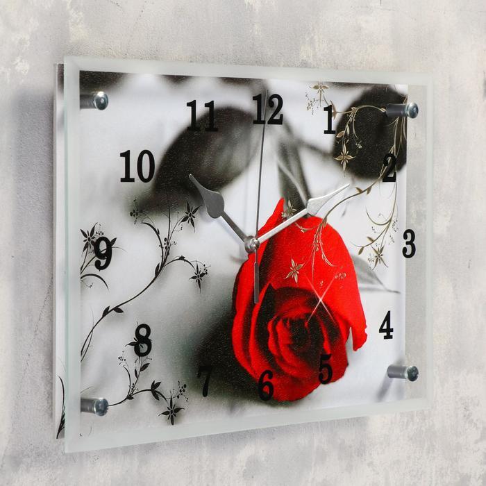 Часы настенные, серия: Цветы, "Красная роза на сером", 25х35 см - фото 2 - id-p217804535