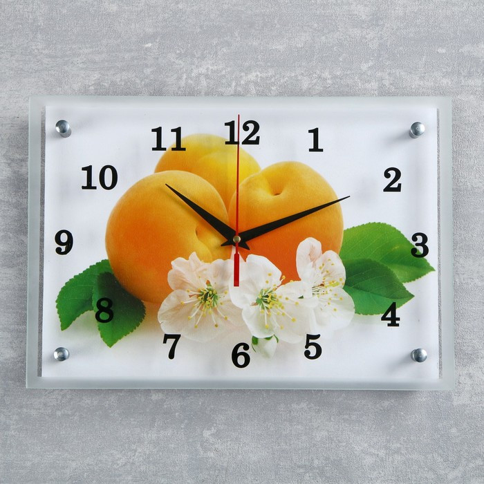 Часы-картина настенные, серия: Кухня, "Абрикосы с цветами", 25х35 см - фото 1 - id-p217804544
