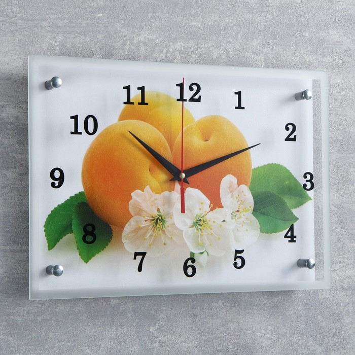 Часы-картина настенные, серия: Кухня, "Абрикосы с цветами", 25х35 см - фото 2 - id-p217804544