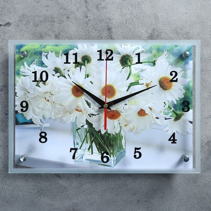 Часы настенные, серия: Цветы, "Ромашки в прозрачной вазе", 25х35 см - фото 1 - id-p217804546
