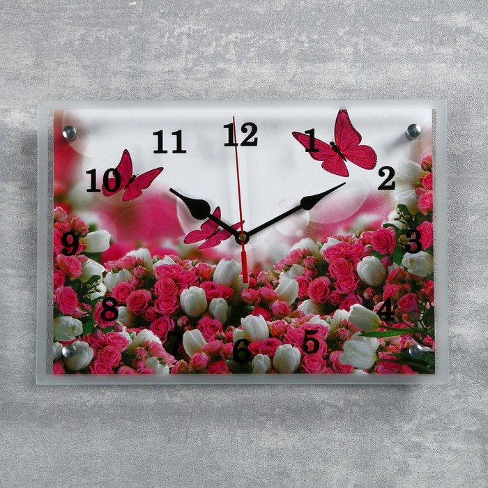 Часы-картина настенные, серия: Цветы, "Цветы и бабочки", 25х35 см - фото 1 - id-p217804550