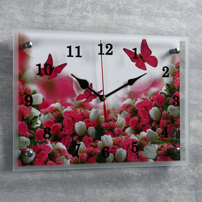 Часы-картина настенные, серия: Цветы, "Цветы и бабочки", 25х35 см - фото 2 - id-p217804550