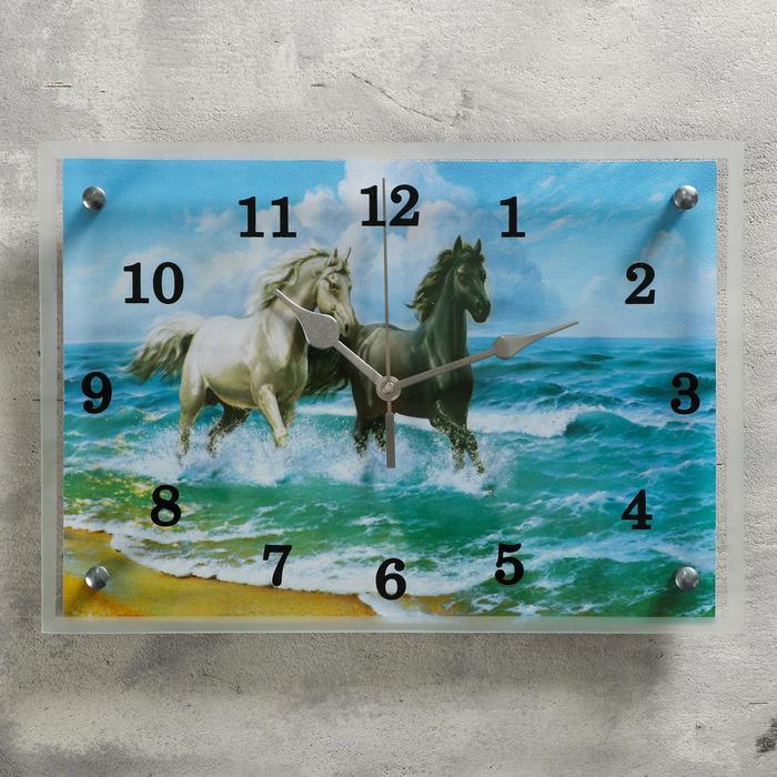Часы-картина настенные, серия: Животный мир, "Лошади в море", 25х35 см - фото 1 - id-p217804551