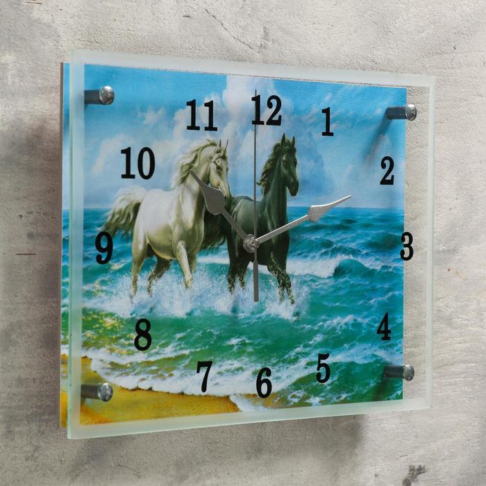 Часы-картина настенные, серия: Животный мир, "Лошади в море", 25х35 см - фото 2 - id-p217804551