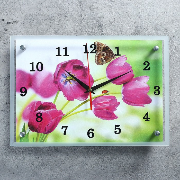 Часы-картина настенные, серия: Цветы, "Бабочка на цветке", 25х35 см - фото 1 - id-p217804558