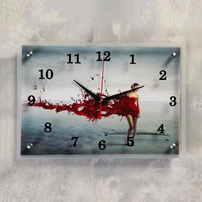Часы-картина настенные, серия: Люди, "Девушка в красном" 25х35 см - фото 1 - id-p217804565