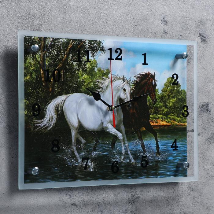 Часы-картина настенные, серия: Животный мир, "Кони", 25х35 см - фото 2 - id-p217804575