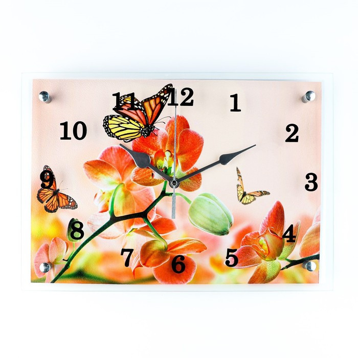 Часы-картина настенные, серия: Цветы, "Орхидеи и бабочки", 25 х 35 см - фото 1 - id-p217804581