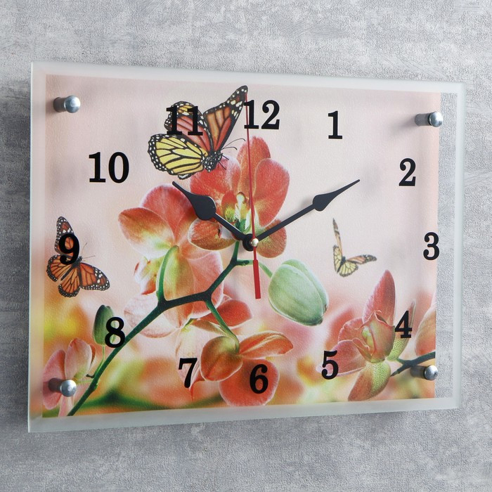 Часы-картина настенные, серия: Цветы, "Орхидеи и бабочки", 25 х 35 см - фото 2 - id-p217804581