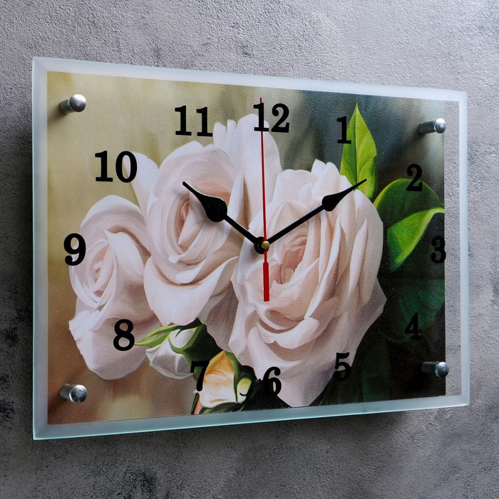 Часы-картина настенные, серия: Цветы, "Белые розы" 25х35см - фото 2 - id-p217804586