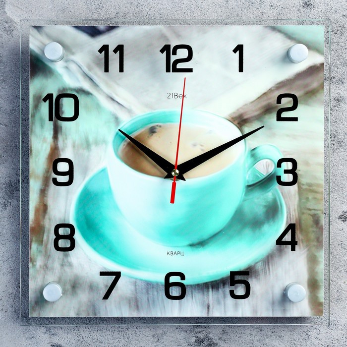 Часы-картина настенные, серия: Кухня, "Чашечка кофе", плавный ход, 25 х 25 см - фото 1 - id-p217804594