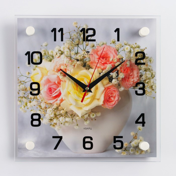 Часы-картина настенные, серия: Интерьер, "Букет садовых роз", 25 х 25 см - фото 1 - id-p217804598