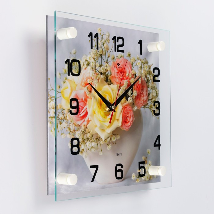 Часы-картина настенные, серия: Интерьер, "Букет садовых роз", 25 х 25 см - фото 2 - id-p217804598