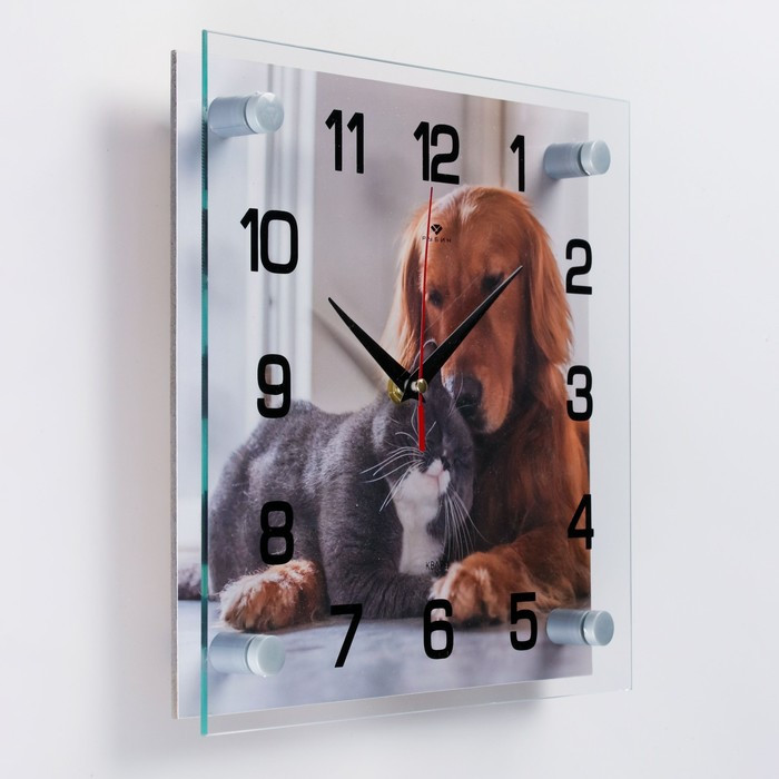 Часы-картина настенные, серия: Интерьер, "Кошка с собакой", 25 х 25 см - фото 2 - id-p217804603