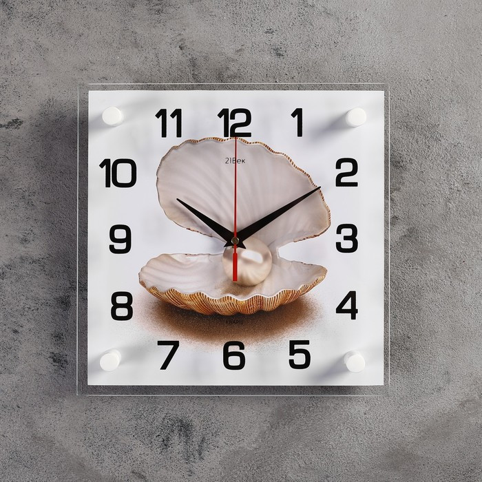 Часы-картина настенные, серия: Море, "Жемчужина в ракушке", 25х25 см - фото 1 - id-p217804605