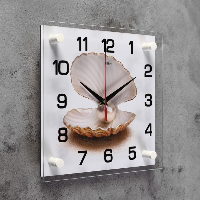 Часы-картина настенные, серия: Море, "Жемчужина в ракушке", 25х25 см - фото 2 - id-p217804605