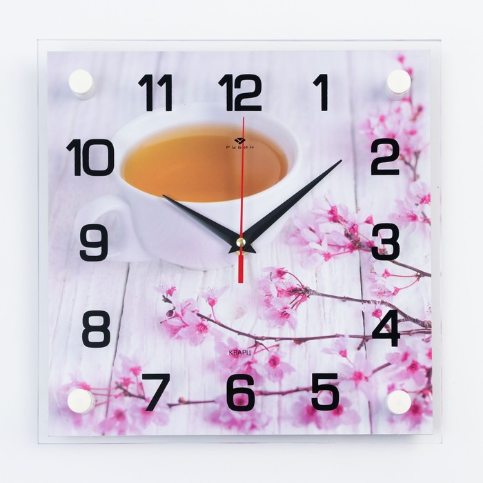 Часы-картина настенные, серия: Кухня, "Чай и сакура", 25 х 25 см - фото 1 - id-p217804611