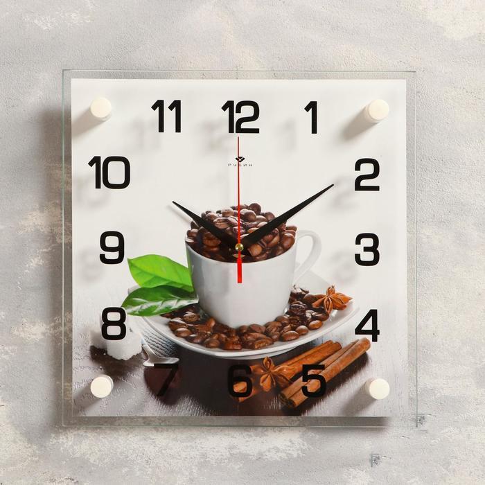 Часы-картина настенные, серия: Кухня, "Чашка с кофейными зернами", 25х25 см - фото 1 - id-p217804612