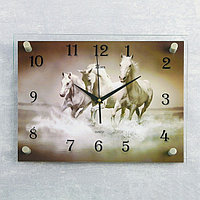 Часы-картина настенные, серия: Животный мир, "Кони", плавный ход, 30 х 40 см