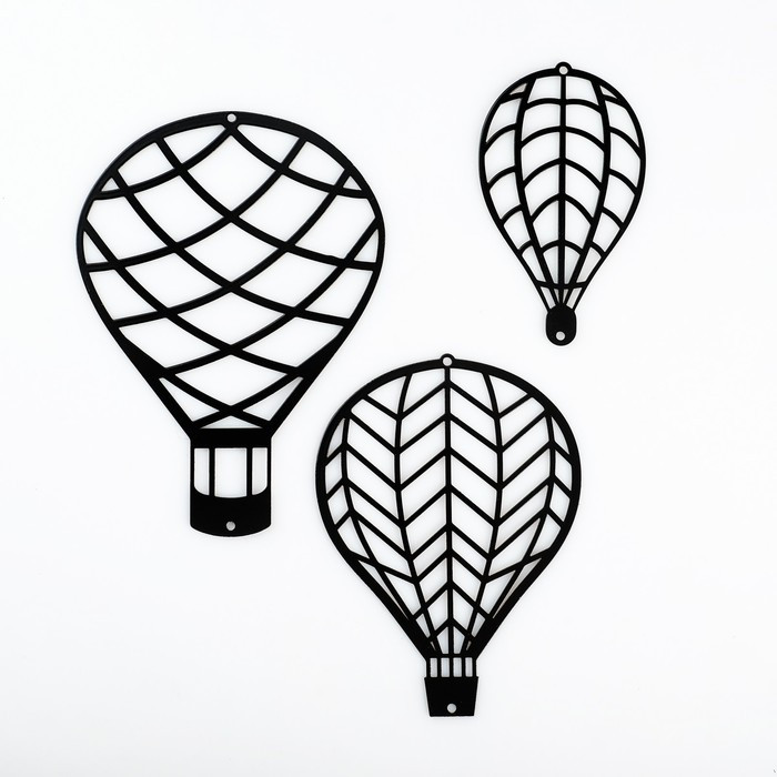 Панно металлическое "Воздушные шары" черное, набор 3 шт. 15х10см, 10х7см - фото 1 - id-p217804640