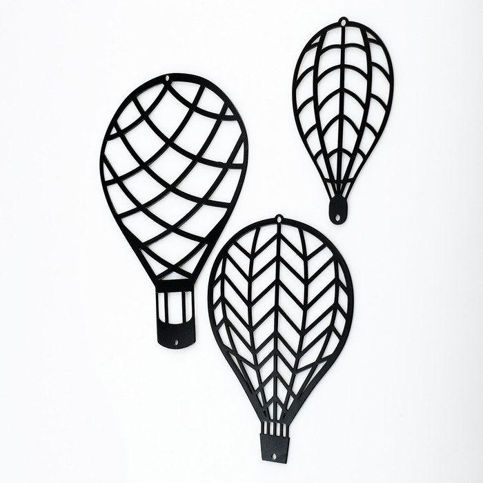 Панно металлическое "Воздушные шары" черное, набор 3 шт. 15х10см, 10х7см - фото 2 - id-p217804640