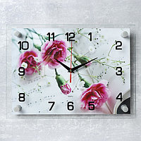 Часы-картина настенные, серия: Цветы, "Фиолетовые гвоздики", плавный ход, 25 х 35 см