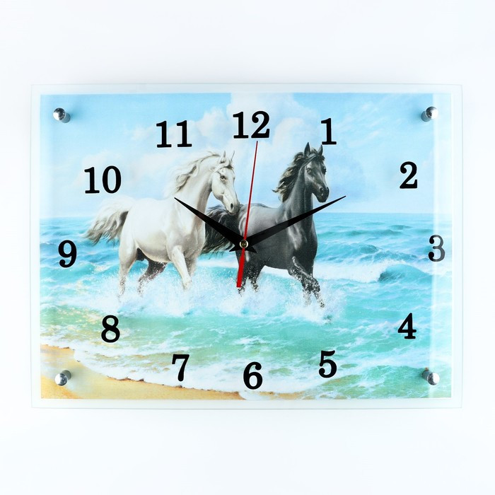 Часы-картина настенные, серия: Животный мир, "Лошади в море", 30х40 см - фото 1 - id-p217804694