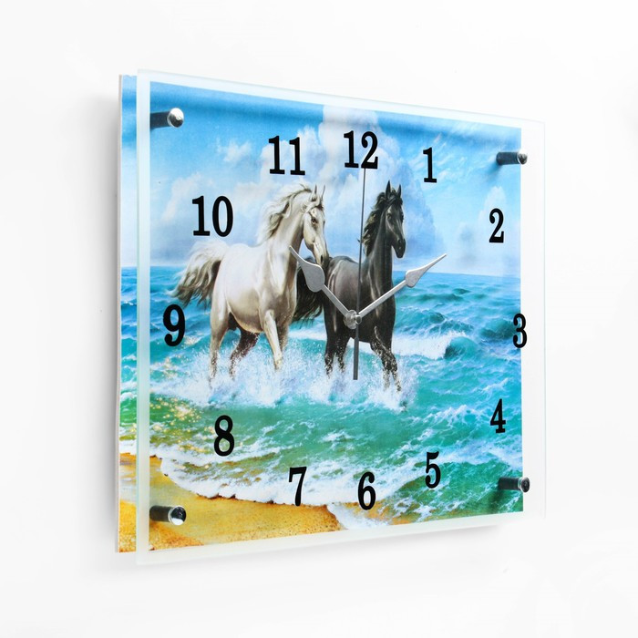 Часы-картина настенные, серия: Животный мир, "Лошади в море", 30х40 см - фото 2 - id-p217804694
