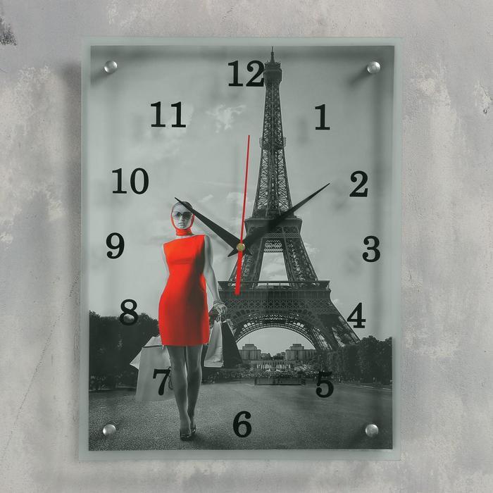 Часы настенные, серия: Город, "Девушка в красном платье в Париже", 30х40 см - фото 1 - id-p217804699