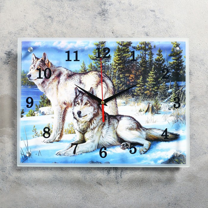 Часы настенные, серия: Животный мир, "Волки в Зимнем Лесу", 30х40 см - фото 1 - id-p217804714