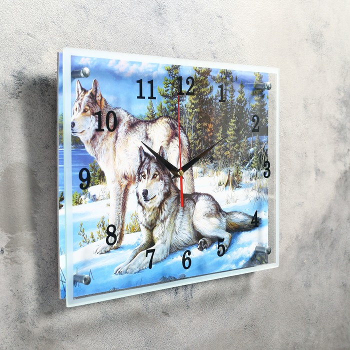 Часы настенные, серия: Животный мир, "Волки в Зимнем Лесу", 30х40 см - фото 2 - id-p217804714