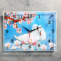 Часы-картина настенные, серия: Животный мир, "Лебеди", 30х40 см