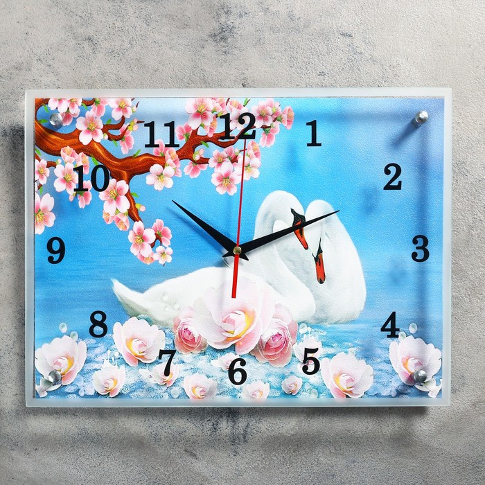 Часы-картина настенные, серия: Животный мир, "Лебеди", 30х40 см - фото 1 - id-p217804718