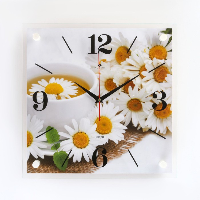 Часы-картина настенные, серия: Цветы, "Ромашковый чай", 35х35 см - фото 1 - id-p217804741