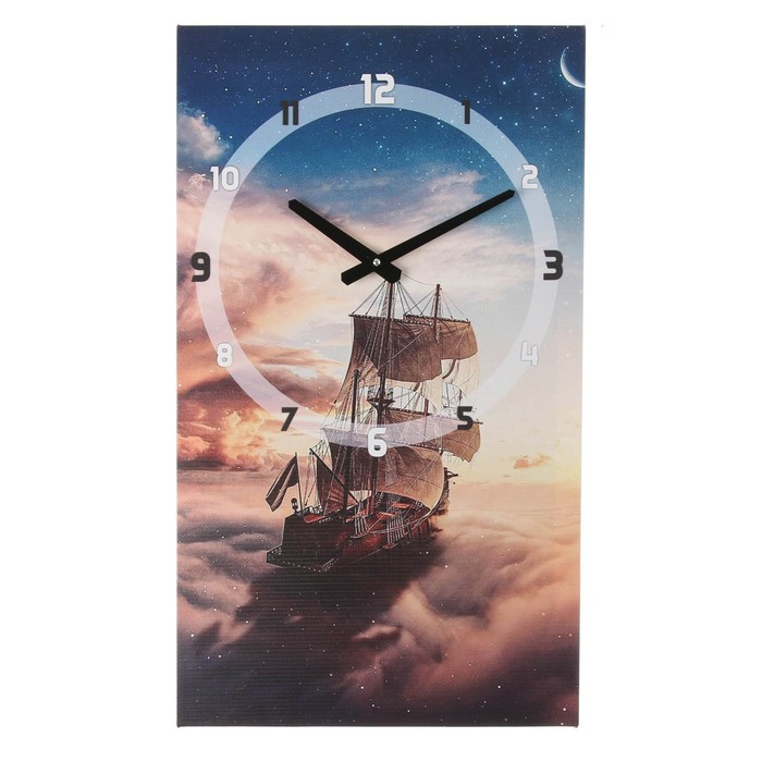 Часы-картина настенные, серия: Интерьер, "Корабль в небесах", плавный ход, 35 х 60 см - фото 1 - id-p217804798