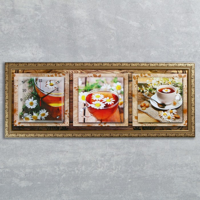 Часы-картина настенные, серия: Цветы, "Ромашковый чай", 35 х 100 см - фото 1 - id-p217804855
